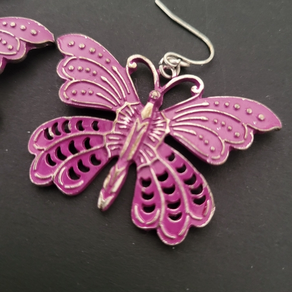 Lucky Brand Purple Butterfly Dangle Earrings Womens Fashion Jewelry Rare - Picture 3 of 10
